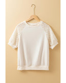 Jet Stream Lace Crochet Short Sleeve Round Neck T Shirt - S
