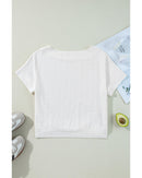 White Eyelet Pattern Boat Neck Casual Tee - L