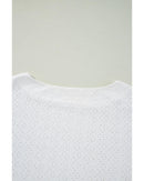 White Eyelet Pattern Boat Neck Casual Tee - L