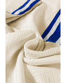 Beige Preppy Striped Trim Textured Quarter Zipper Colorblock Short Sleeve Top - XL