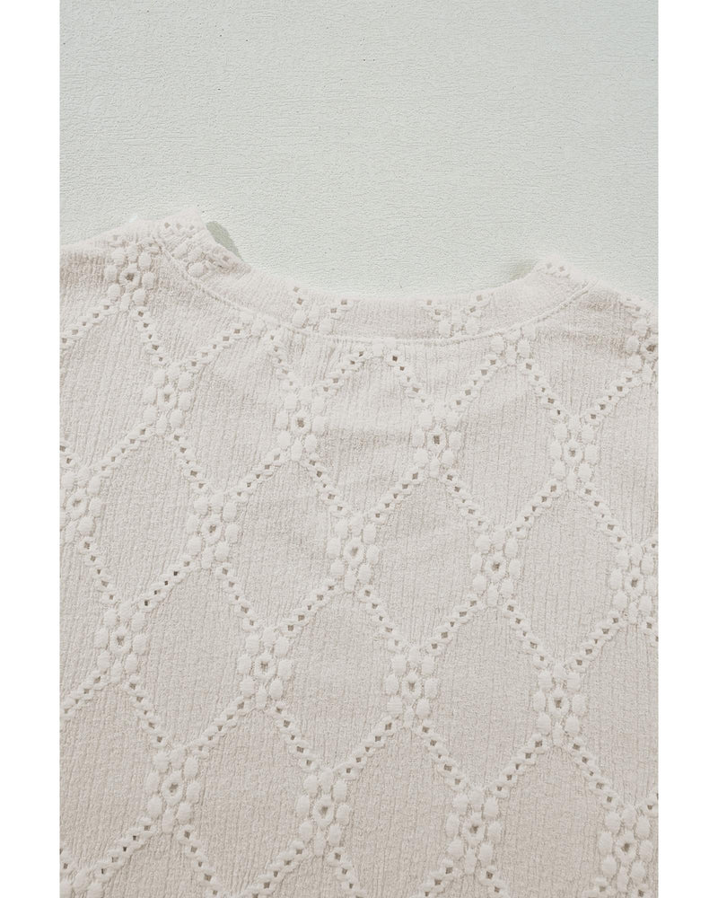 White Geometric Embroidered Slim Fit O Neck T Shirt - L