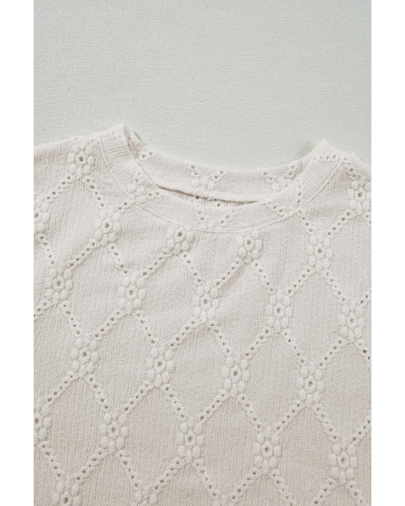 White Geometric Embroidered Slim Fit O Neck T Shirt - M