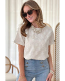 White Geometric Embroidered Slim Fit O Neck T Shirt - S