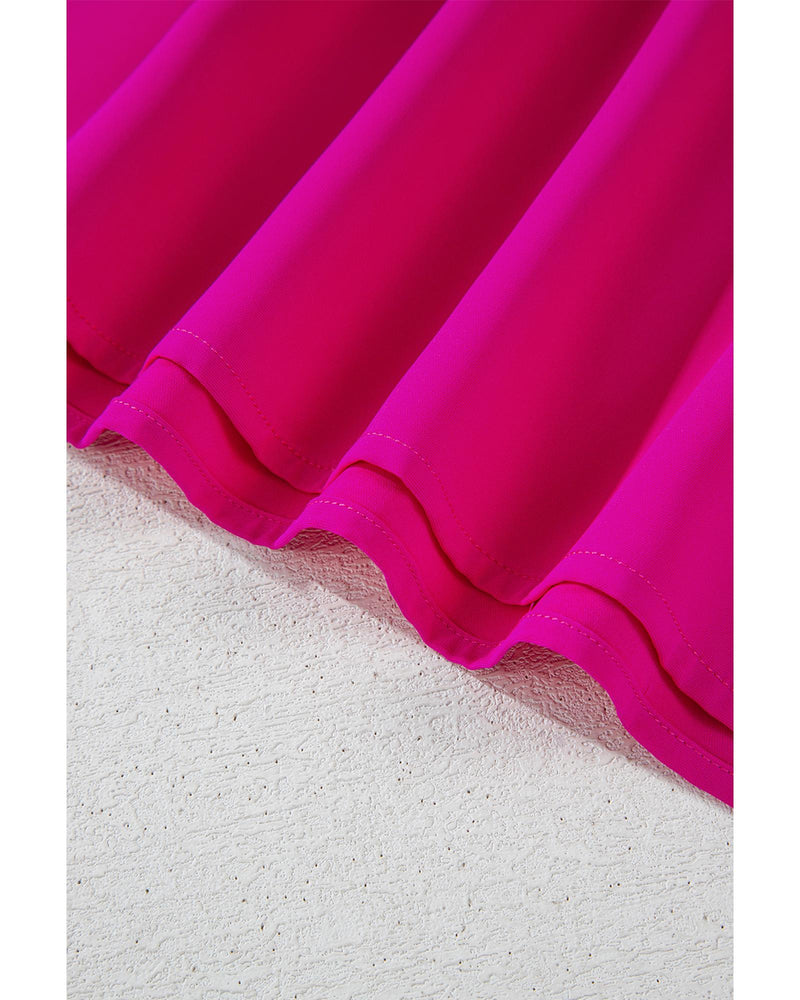 Rose Red Oversized Color Block Boat Neck Tunic Blouse - L