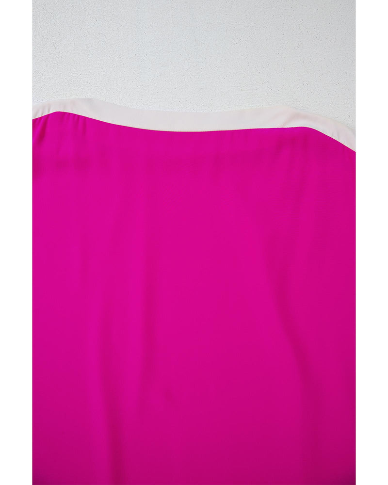 Rose Red Oversized Color Block Boat Neck Tunic Blouse - L