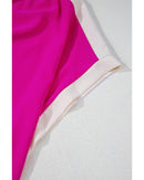 Rose Red Oversized Color Block Boat Neck Tunic Blouse - M