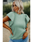 Moonlight Jade Solid Color Textured Flutter Sleeve Top - S
