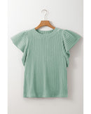 Moonlight Jade Solid Color Textured Flutter Sleeve Top - S