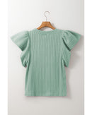 Moonlight Jade Solid Color Textured Flutter Sleeve Top - S
