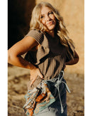 Sleet Solid Color Textured Flutter Sleeve Top - L