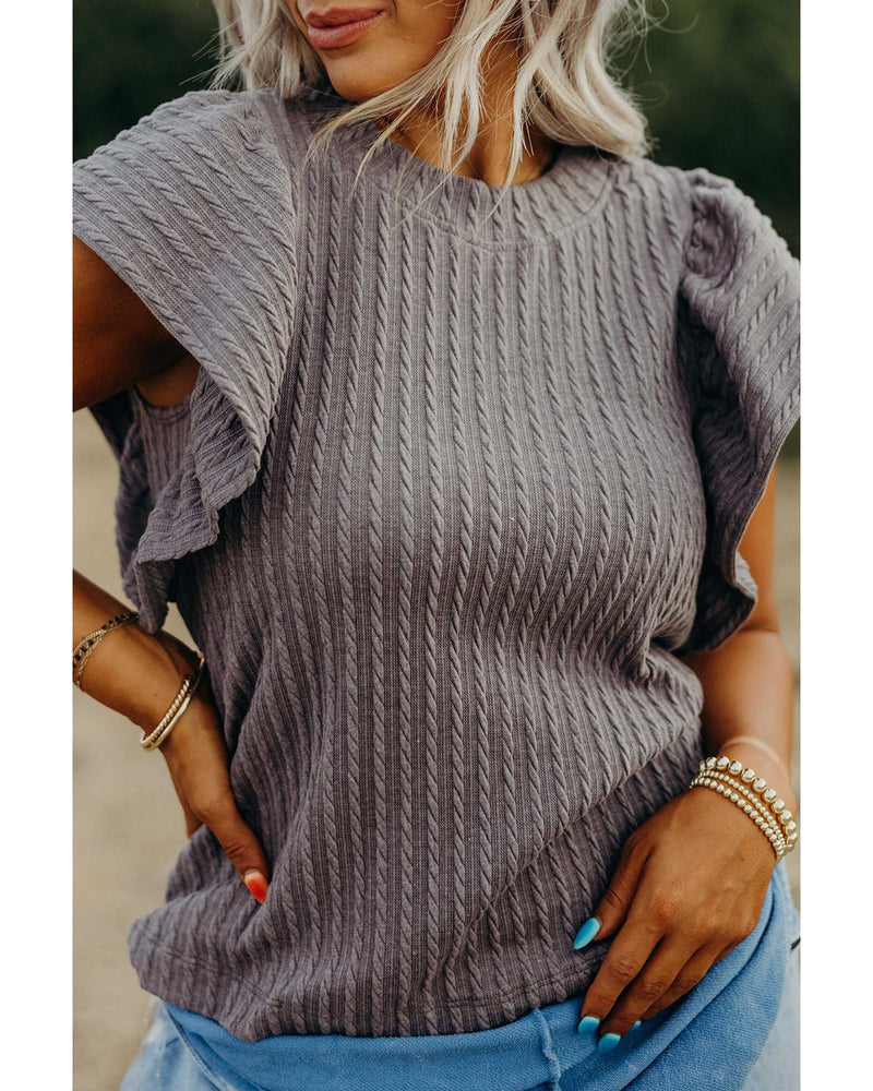 Sleet Solid Color Textured Flutter Sleeve Top - M