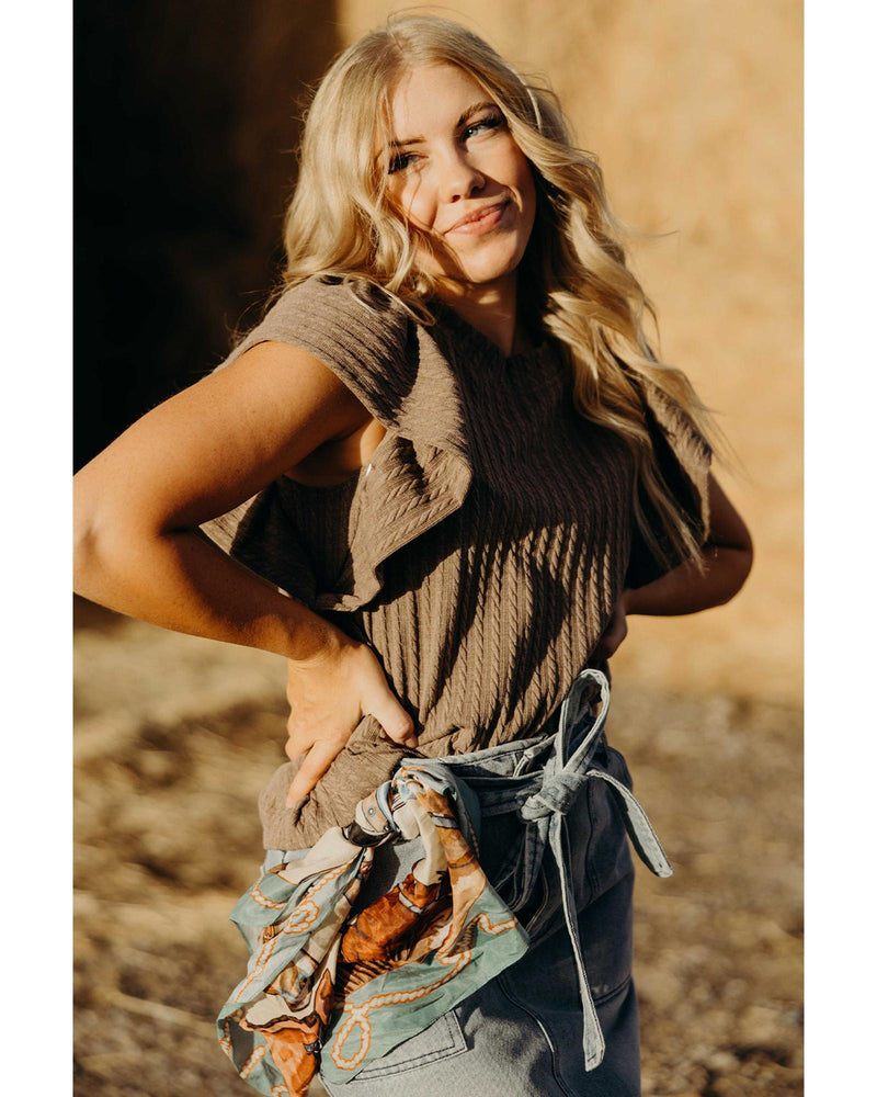 Sleet Solid Color Textured Flutter Sleeve Top - M