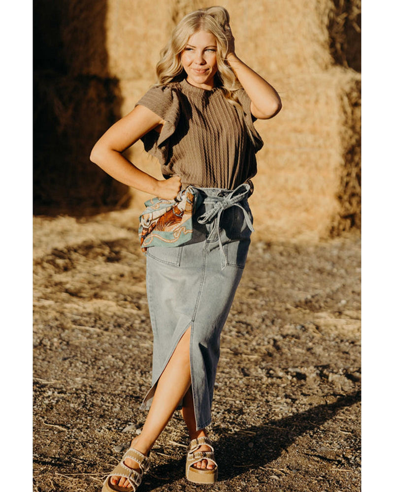 Sleet Solid Color Textured Flutter Sleeve Top - XL