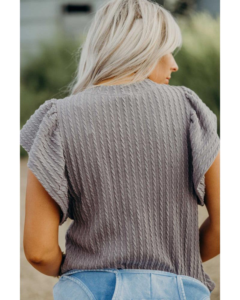 Sleet Solid Color Textured Flutter Sleeve Top - XL