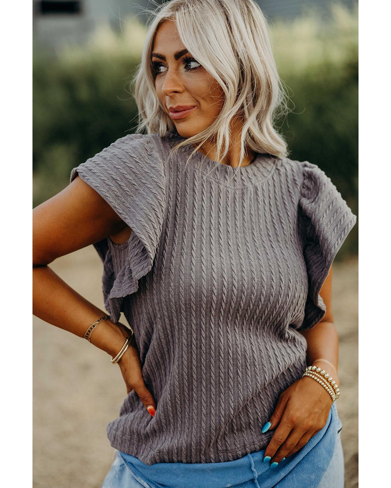 Sleet Solid Color Textured Flutter Sleeve Top - XL