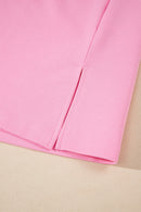 Pink Contrast V Neck Ruffled Textured Knit Top - L