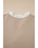 Pale Khaki Contrast V Neck Ruffled Textured Knit Top - M