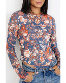 Orchid Petal Floral Print Mesh Fitted Long Sleeve Top - M
