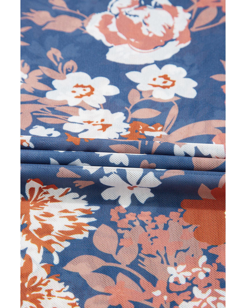 Orchid Petal Floral Print Mesh Fitted Long Sleeve Top - M