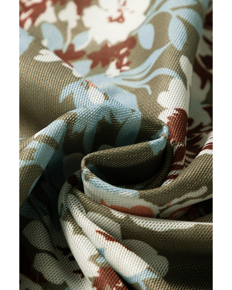 Green Floral Print Mesh Fitted Long Sleeve Top - M