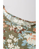 Green Floral Print Mesh Fitted Long Sleeve Top - S