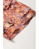 Orange Floral Print Ruffled Flutter Sleeve Frilled V Neck Blouse - M