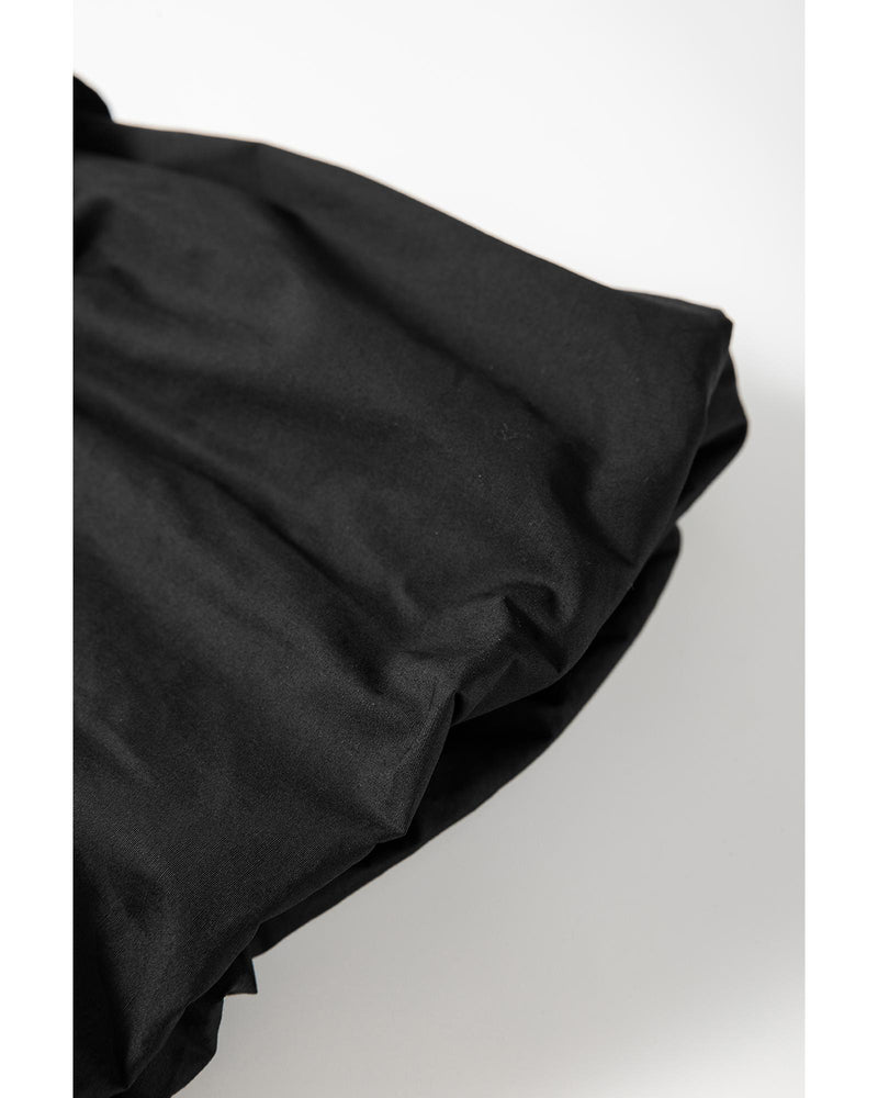 Black Ruffled Puff Short Sleeve Loose Blouse - L