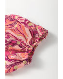 Red Floral Print Ruffled Puff Short Sleeve Blouse - S