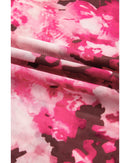 Rose Floral Mesh Flounce Sleeve Mock Neck Blouse - S