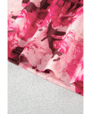 Rose Floral Mesh Flounce Sleeve Mock Neck Blouse - XL