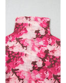 Rose Floral Mesh Flounce Sleeve Mock Neck Blouse - XL