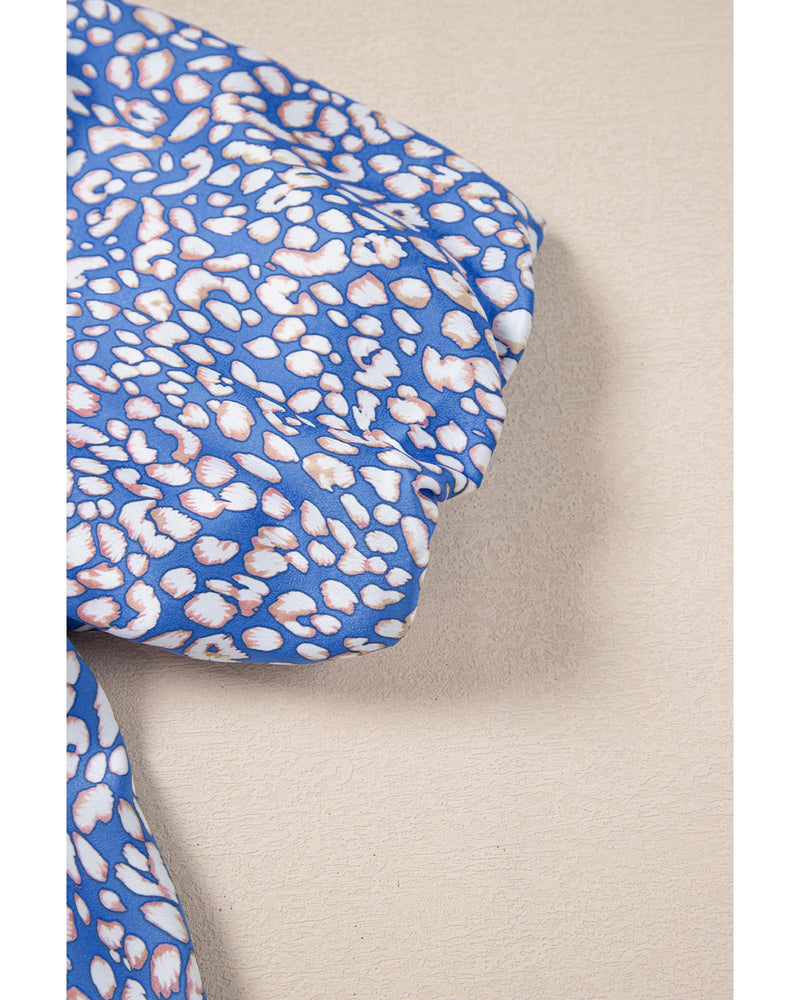 Ashleigh Blue Leopard Print Spot Contrast V Neck Half Puff Sleeve Shirt - XL