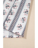 White Floral Ruffled Collar Short Puff Sleeve Printed Blouse - M