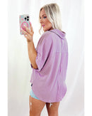Orchid Bouquet Corded Flap Pocket Collared Buttoned Short Sleeve Blouse - L