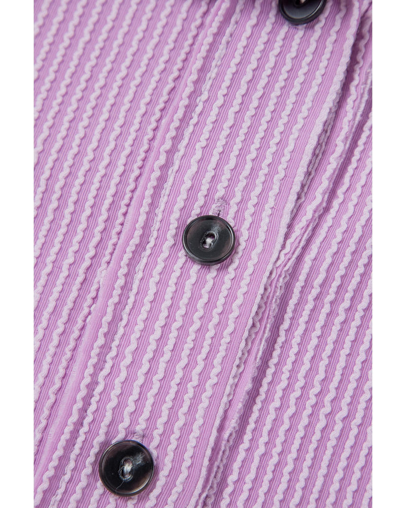 Orchid Bouquet Corded Flap Pocket Collared Buttoned Short Sleeve Blouse - L