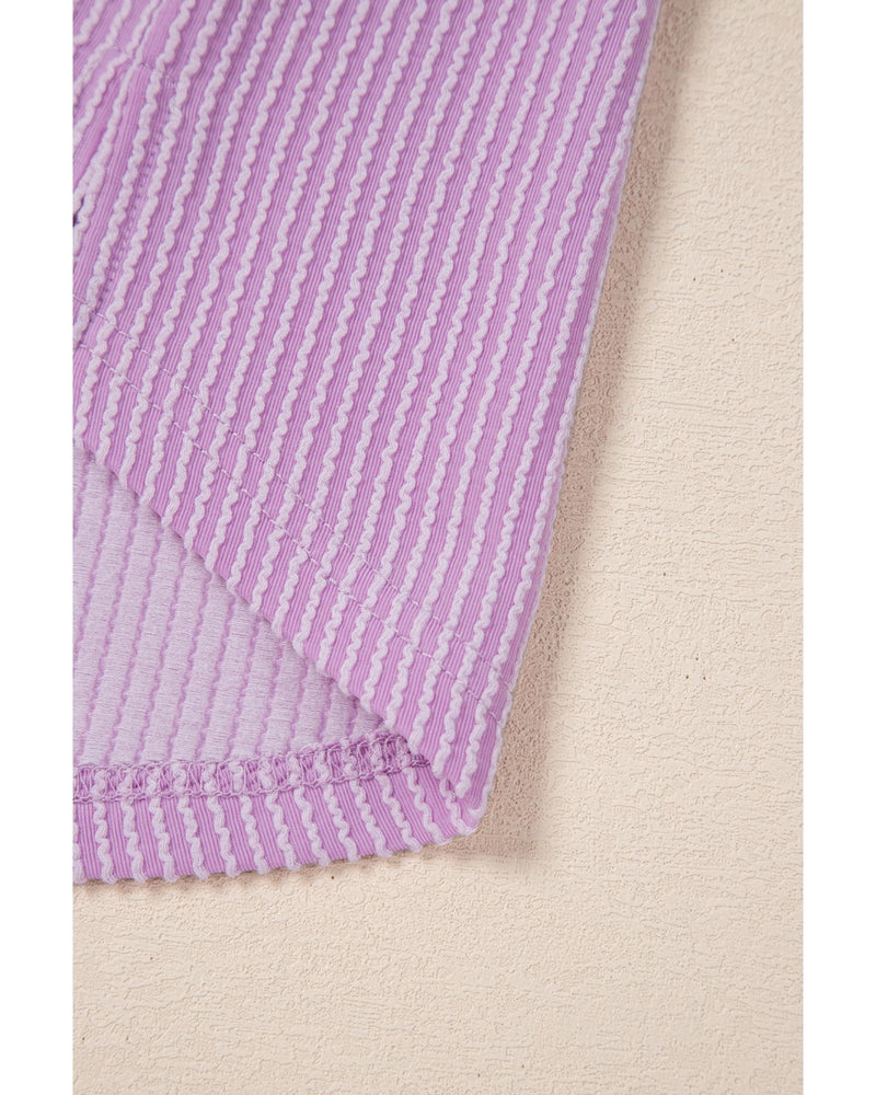 Orchid Bouquet Corded Flap Pocket Collared Buttoned Short Sleeve Blouse - M