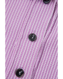 Orchid Bouquet Corded Flap Pocket Collared Buttoned Short Sleeve Blouse - M