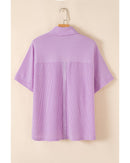 Orchid Bouquet Corded Flap Pocket Collared Buttoned Short Sleeve Blouse - S