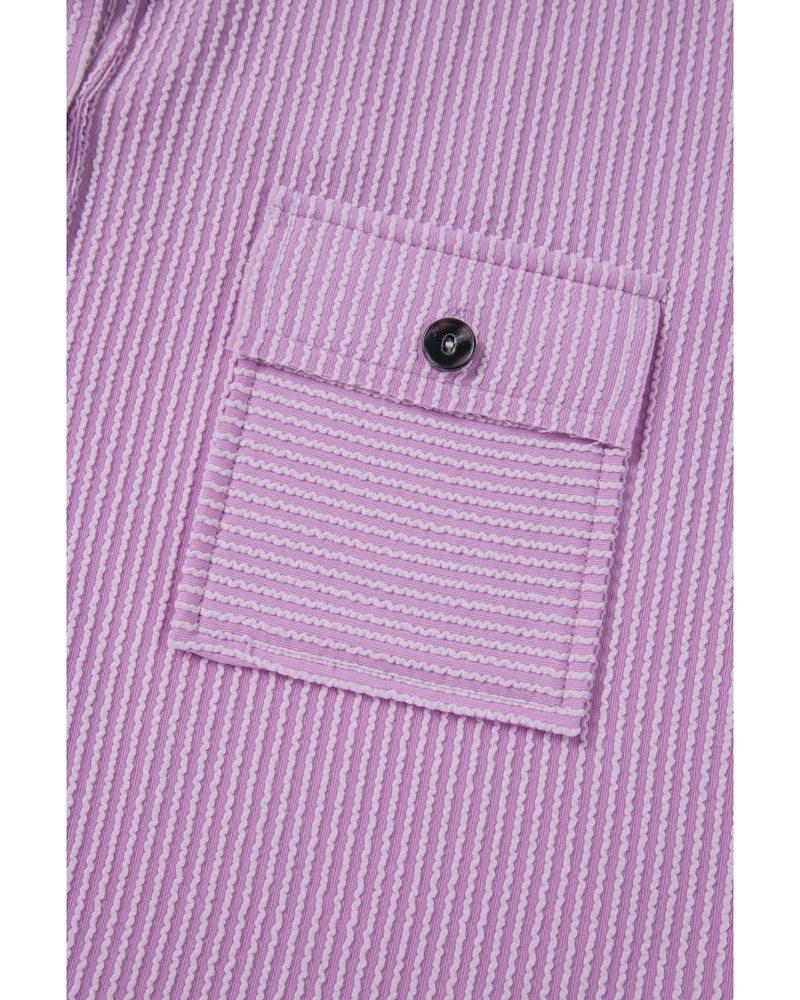 Orchid Bouquet Corded Flap Pocket Collared Buttoned Short Sleeve Blouse - S