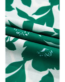 Green Floral Printed Ruffled Short Sleeve Round Neck Loose Blouse - L