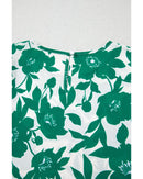 Green Floral Printed Ruffled Short Sleeve Round Neck Loose Blouse - S