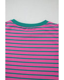 Pink Stripe Colorblock Ruffled Sleeve Crew Neck Blouse - M