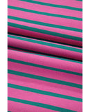 Pink Stripe Colorblock Ruffled Sleeve Crew Neck Blouse - M