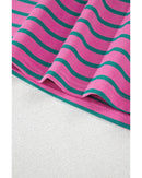 Pink Stripe Colorblock Ruffled Sleeve Crew Neck Blouse - S