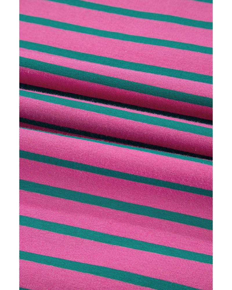 Pink Stripe Colorblock Ruffled Sleeve Crew Neck Blouse - XL