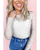 White Mesh Bow Pattern Long Sleeve Top - M