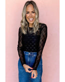 Black Mesh Bow Pattern Long Sleeve Top - M