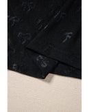 Black Mesh Bow Pattern Long Sleeve Top - S