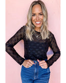 Black Mesh Bow Pattern Long Sleeve Top - XL