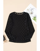 Black Mesh Bow Pattern Long Sleeve Top - XL